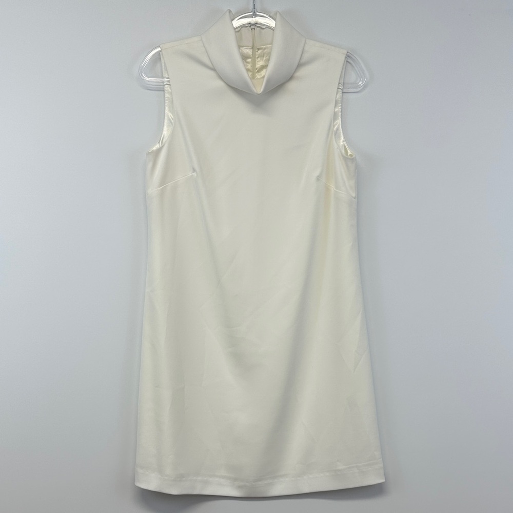 Alex Marie Cream Sleeveless Shift Mini Dress Size 6 Mock Neck Classic Bridal